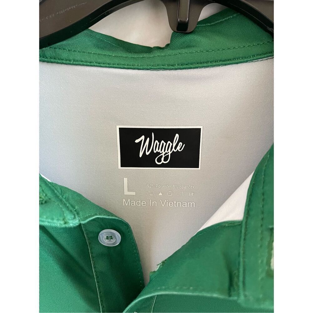 Waggle Green Gold polo with Yellow DUDE embroidered logo on left chest A24 - Picture 2 of 5